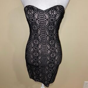 Sparkle & Fade Black Lace Strapless Mini Dress